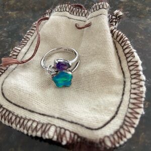Sterling Silver Ring Opal, Tanzanite, Brilliant